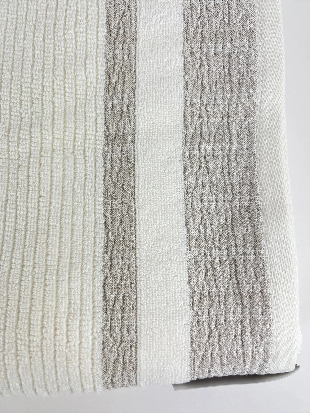 Hotel Balfour BathTowel Set White Tan Stripe Fringe Soft Turkish Cotton 6 Pc NEW